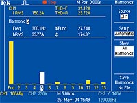 TPS2000B conducts harmonic distortion measurements with TPS2PWR1 software.