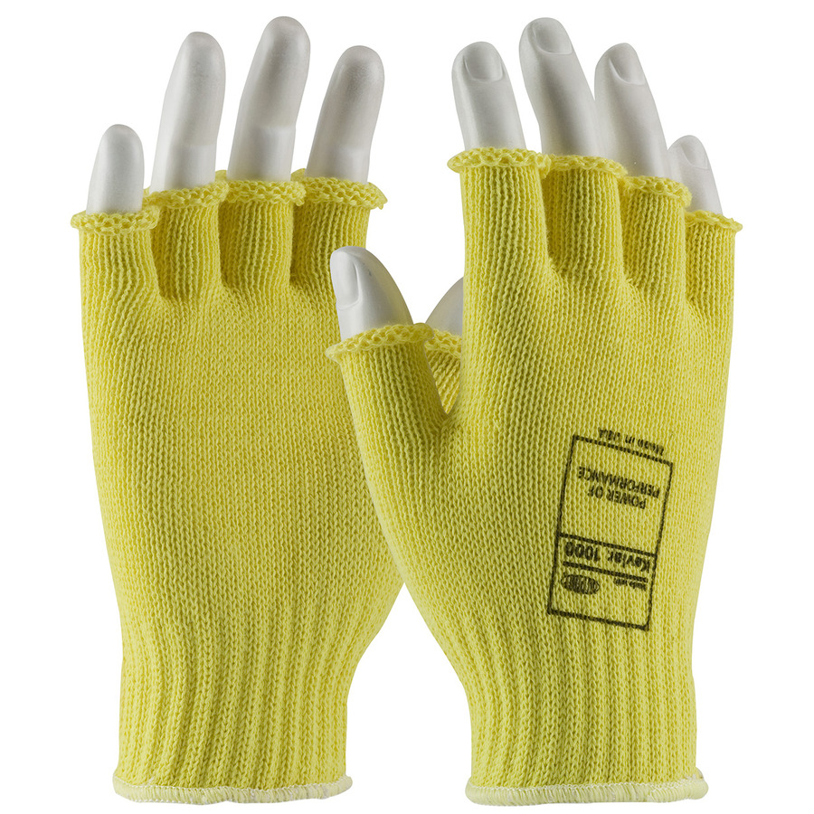 Kut Gard 07-K259/L Gloves, Cut Resistant, Kevlar Seamless Knit, Medium Weight, 7 Gauge, Half-Finger, Yellow, L