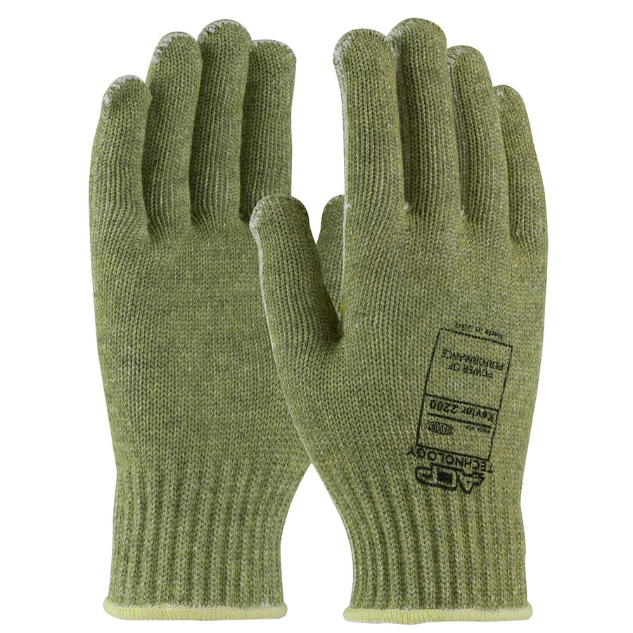 Kut Gard 07-KA744/L Gloves, Cut Resistant, Kevlar Seamless Knit, Economy Weight, 7 Gauge, Green, L