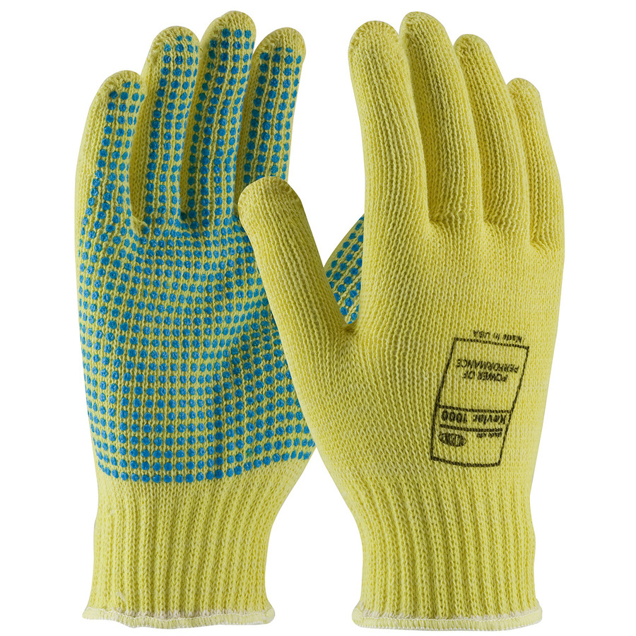 Kut Gard 08-K300PD/L Gloves, Cut Resistant, Kevlar Seamless Knit, Medium Weight, 7 Gauge, Yellow, L