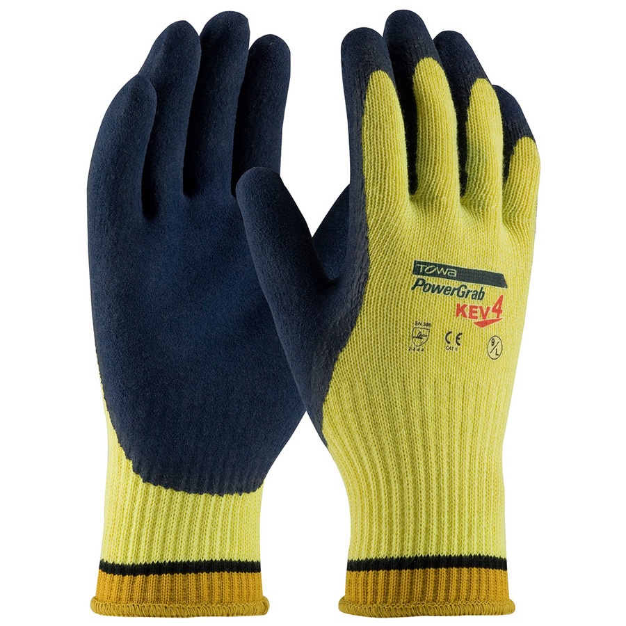 Towa 09-K1444/L Gloves, Seamless Knit, 12G Powergrab Kevlar, Latex Coated MicroFinish Grip Medium Weight, Large