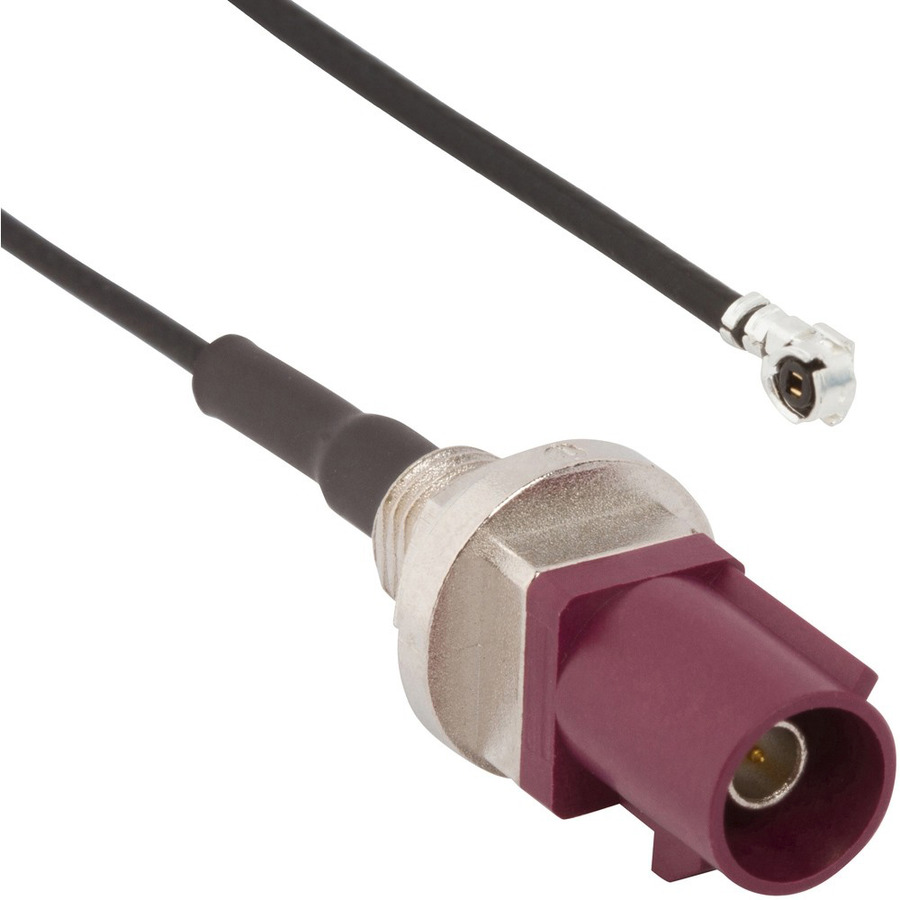 Amphenol RF 095-820-109-05D RF Micro-Cable, AMC Rt Angle Plug to FAKRA Straight Plug, Bulkhead, 50mm L, 50 Ohm, Violet