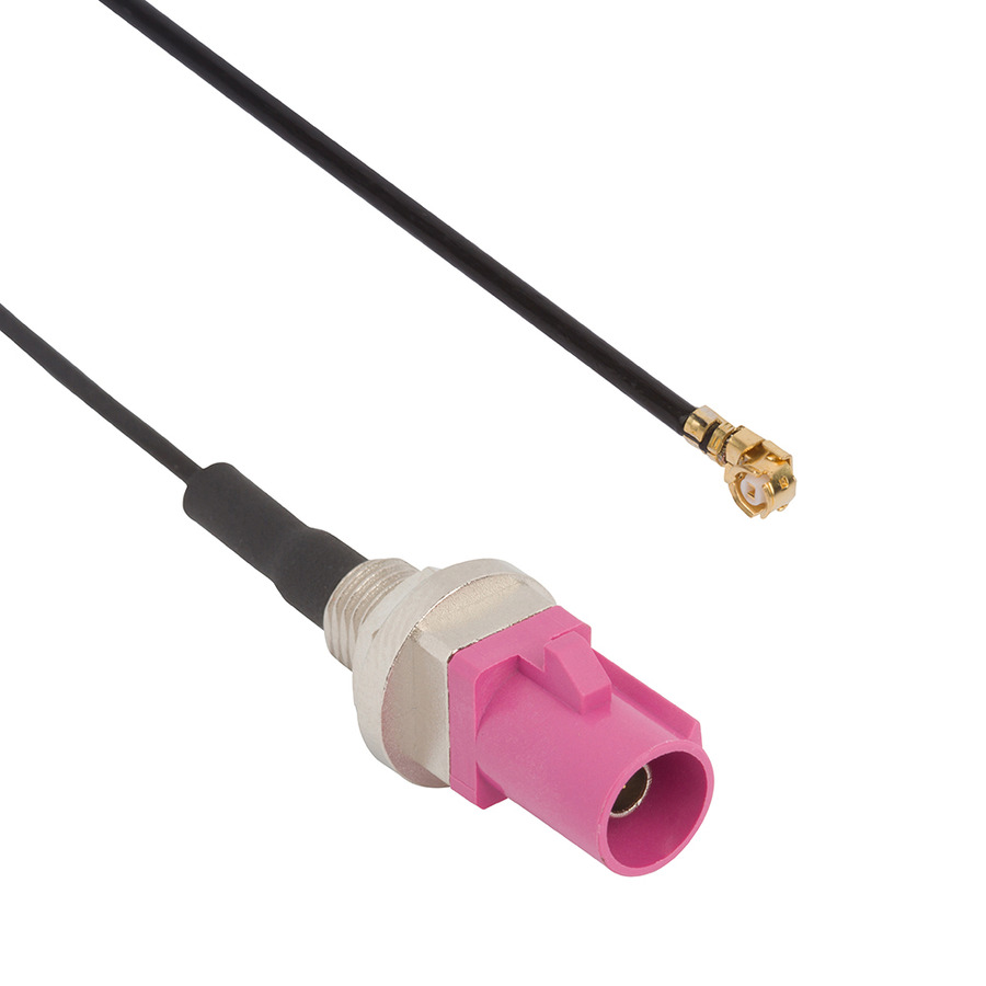 Amphenol RF 095-820-109-05H RF Micro-Cable, AMC Rt Angle Plug to FAKRA Straight Plug, Bulkhead, 50mm L, 50 Ohm