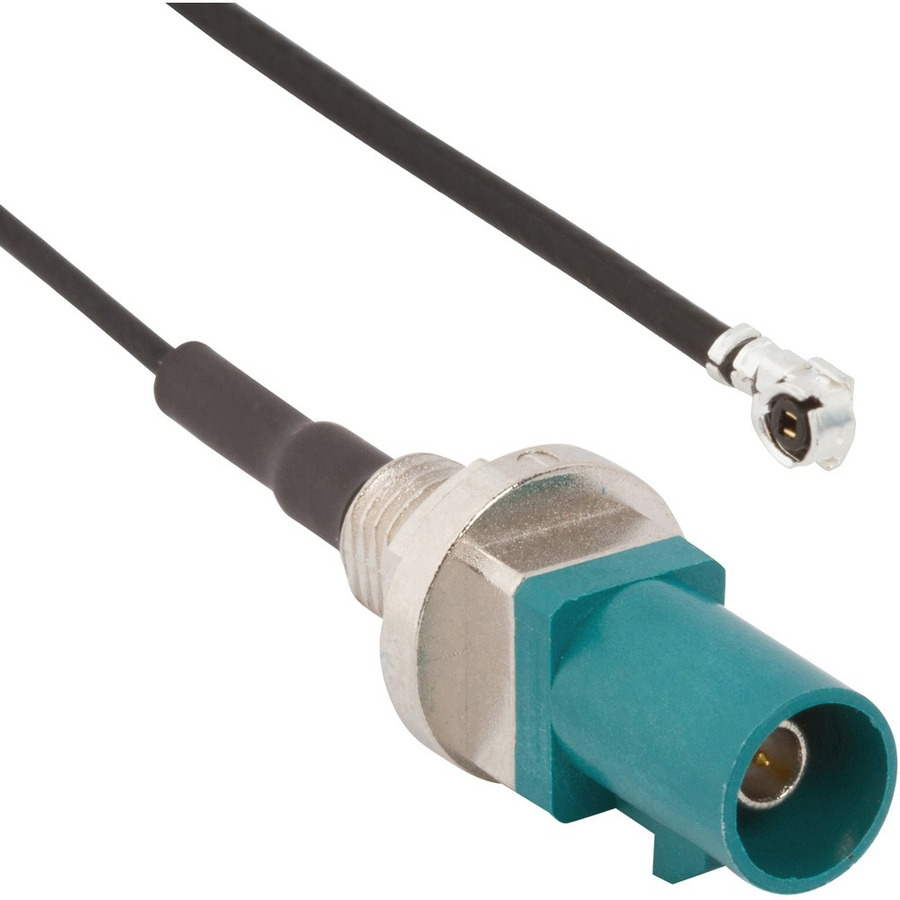 Amphenol RF 095-820-109-10Z RF Micro-Cable, AMC Rt Angle Plug to FAKRA Straight Plug, Bulkhead, 100mm L, 50 Ohm, Blue