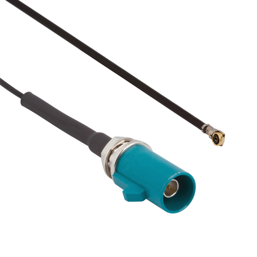 Amphenol RF 095-820-124-10Z RF Micro-Cable, AMC4 Rt Angle Plug to FAKRA Straight Plug, 100mm L, 50 Ohm, Blue