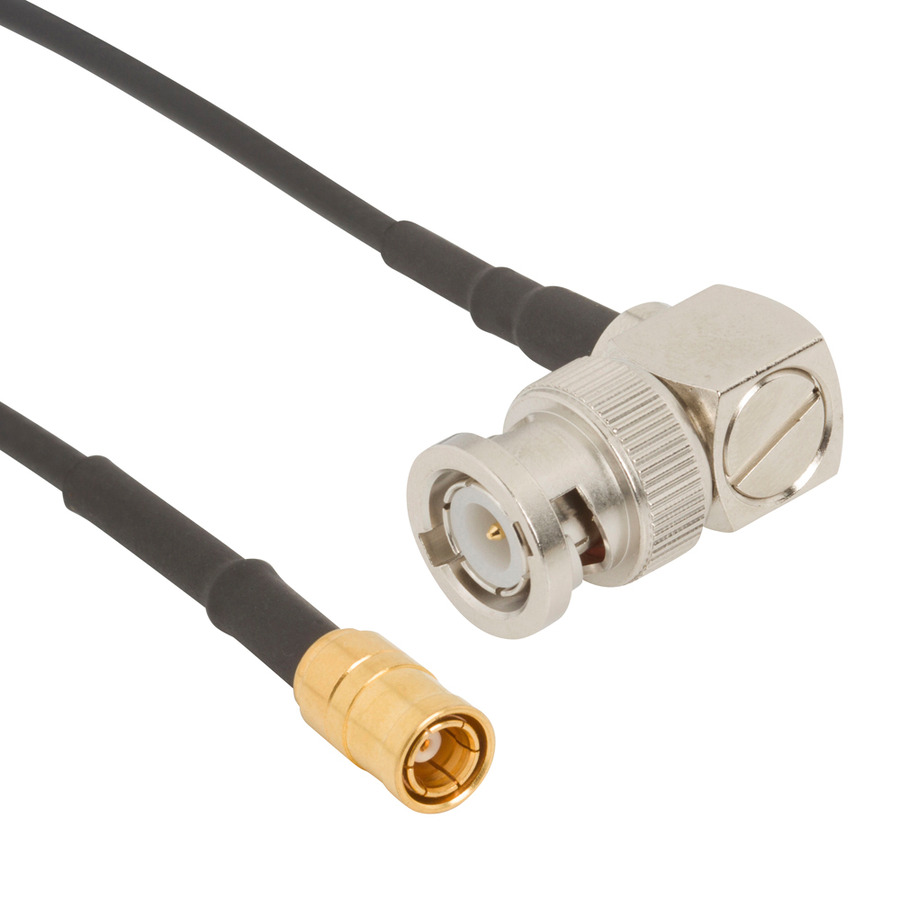 Amphenol RF 095-850-237-006 RF Cable, BNC Rt Angle Plug to SMB Straight Plug, RG-174, 6" L, 50 Ohm