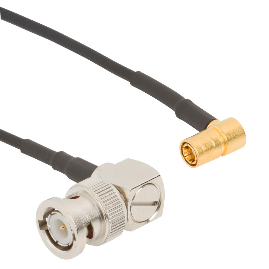 Amphenol RF 095-850-238M025 RF Cable, BNC Rt Angle Plug to SMB Rt Angle Plug, RG-174, 250mm L, 50 Ohm