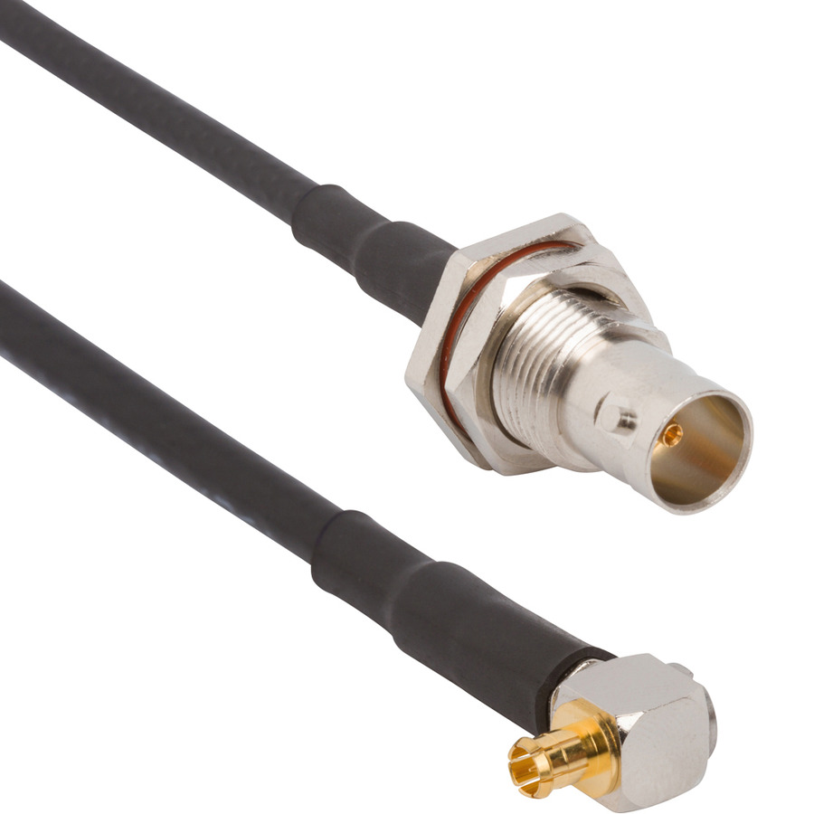 Amphenol RF 095-850-242-006 RF Cable, BNC Straight Bulkhead Jack to MCX Rt Angle Plug, Belden 4855R, 6" L, 75 Ohm