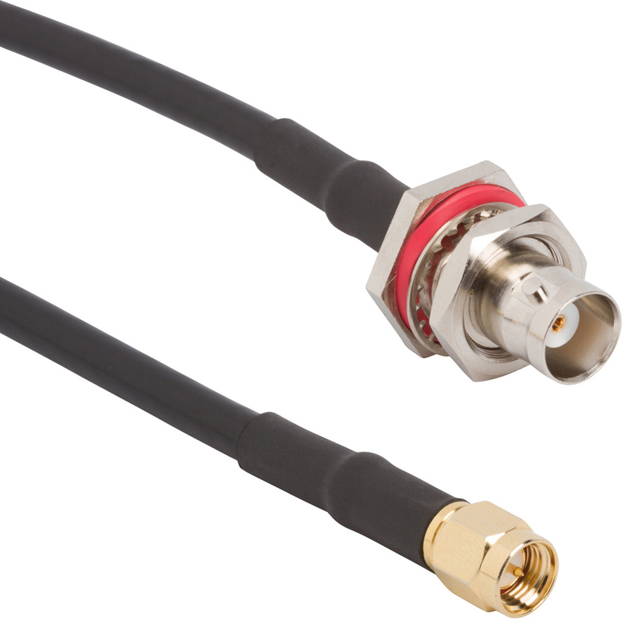 Amphenol RF 095-850-246-006 RF Cable, BNC Straight Bulkhead Jack to SMA Straight Plug, RG-58, 6" L, 50 Ohm