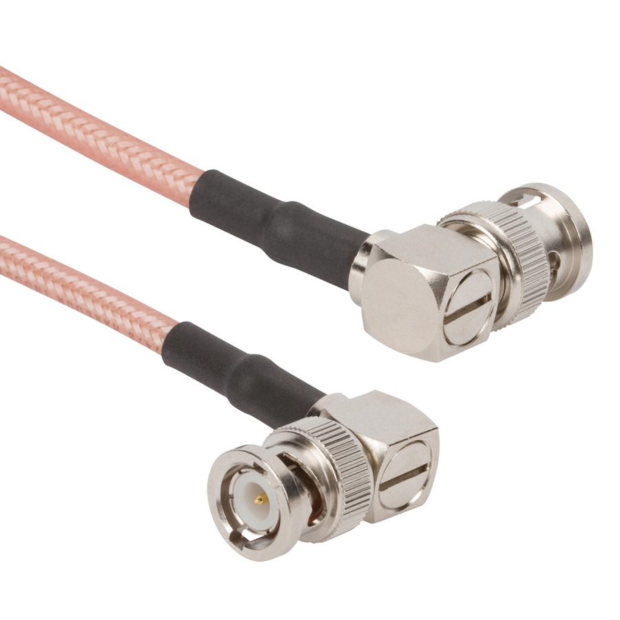 Amphenol RF 095-850-251M100 RF Cable, BNC Rt Angle Plug to BNC Rt Angle Plug, RG-142, 1m L, 50 Ohm