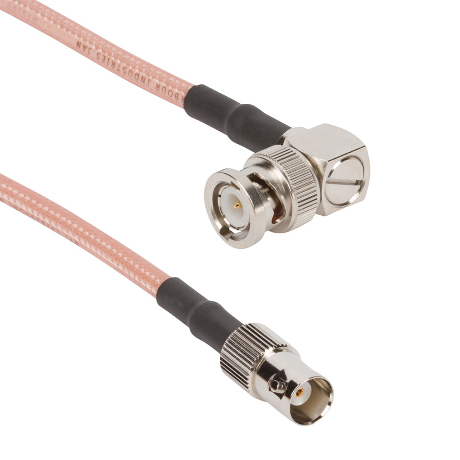 Amphenol RF 095-850-252M050 RF Cable, BNC Rt Angle Plug to BNC Straight Jack, RG-142, 500mm L, 50 Ohm