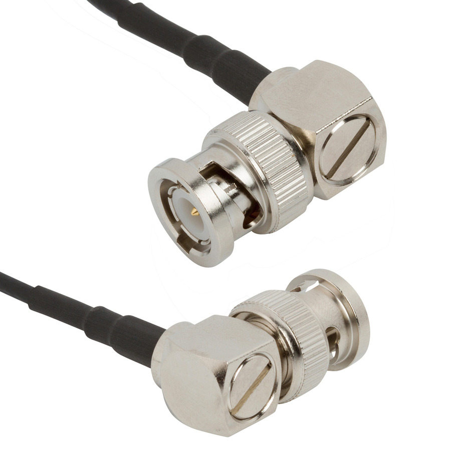 Amphenol RF 095-850-257M100 RF Cable, BNC Rt Angle Plug to BNC Rt Angle Plug, RG-174, 1m L, 50 Ohm