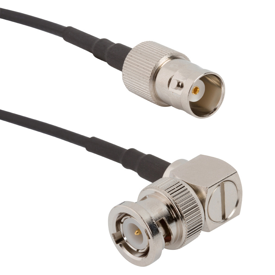 Amphenol RF 095-850-258M050 RF Cable, BNC Rt Angle Plug to BNC Straight Jack, RG-174, 500mm L, 50 Ohm