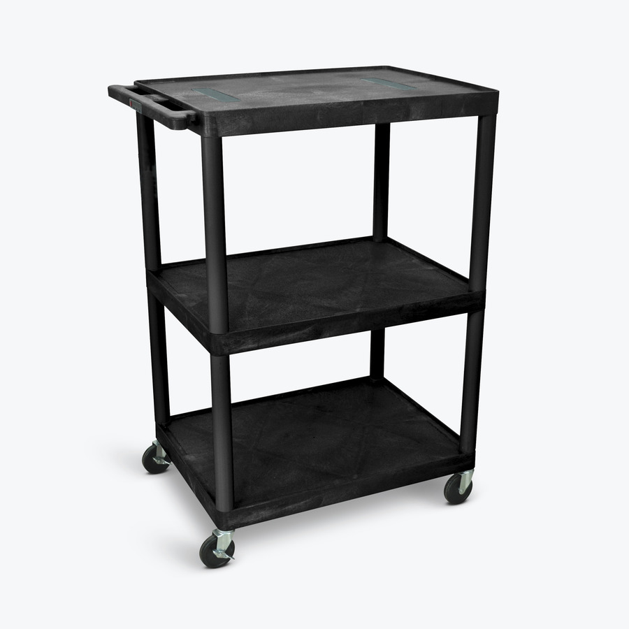 Luxor LE48-B AV Cart - 3 Shelf, with Power Strip, 32"x24"x48"H, Black