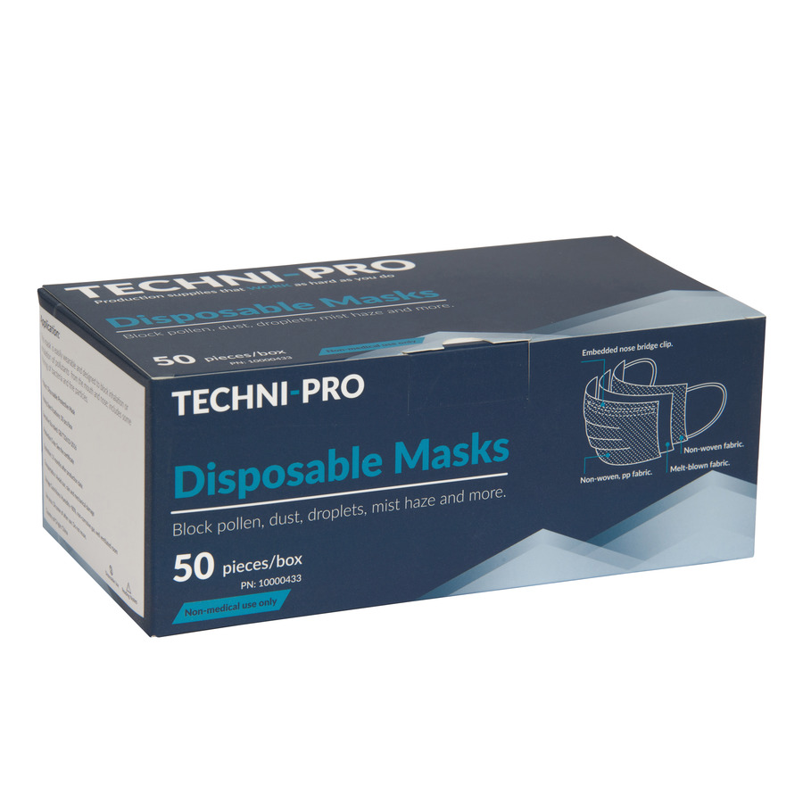 Techni-Pro 10000433 Single Use Surgical Mask with Earloops, Blue, 50/Box