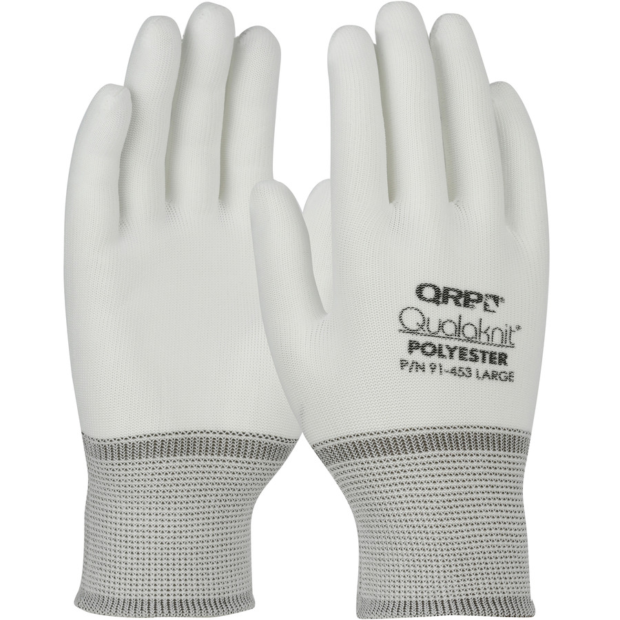 PIP 103702 Gloves, Qualaknit Polyester Assembly-Inspection-Liner, White/Gray