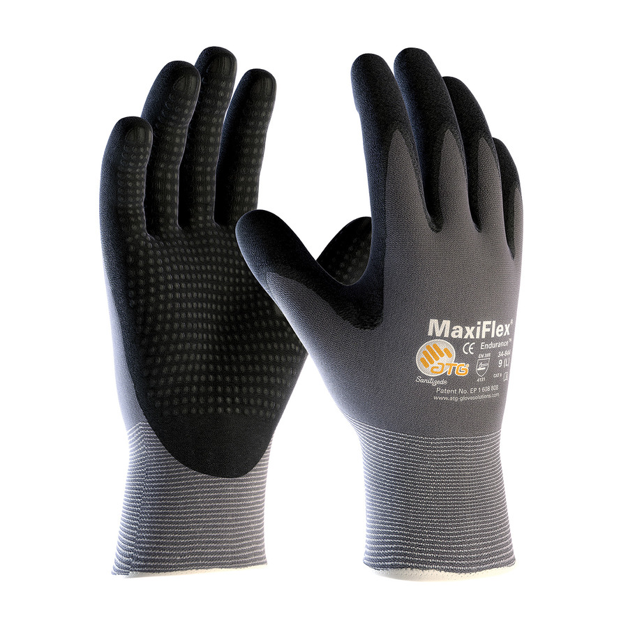 PIP 34-844/M Gloves, Seamless, Nitrile Dot Coat, MicroFoam Grip, Black, Endurance Series, Medium