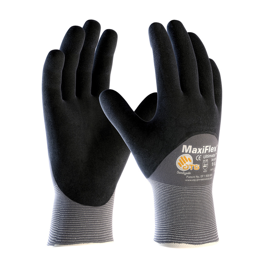 PIP 34-875/L Gloves, Seamless Kint, Nitrile Coat, General Duty, Black, MaxiFlex Series, Large