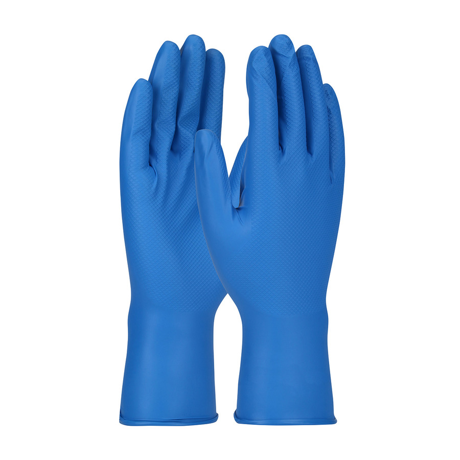 Grippaz 82767 Nitrile Gloves, Extended Use, Ambidex, Textur Grip, 8 mil, Blue, Large, 48/Box