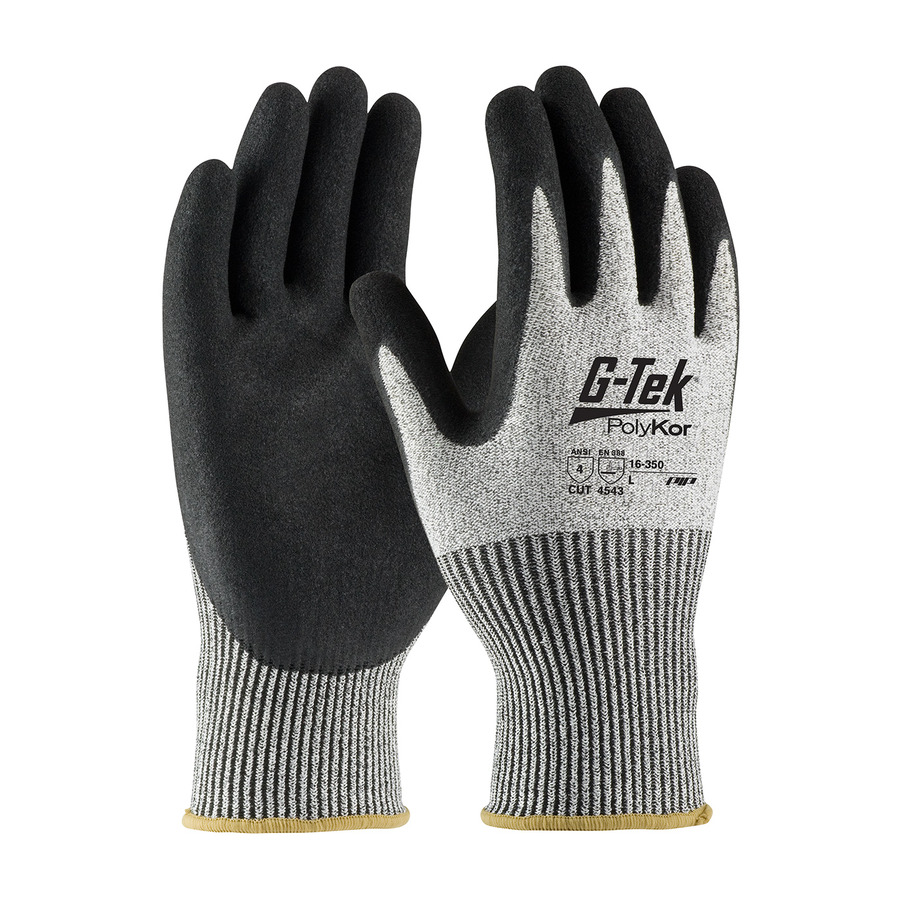 PIP 49807 Gloves, Polykor Blend, Double-Dipped Nitrile Coated Micro-Grip, Gray/Black, Large