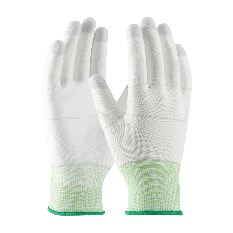 CleanTeam 1487 Gloves, White, L, Nylon with Urethane Coating, Coated Palm & Finger Tips