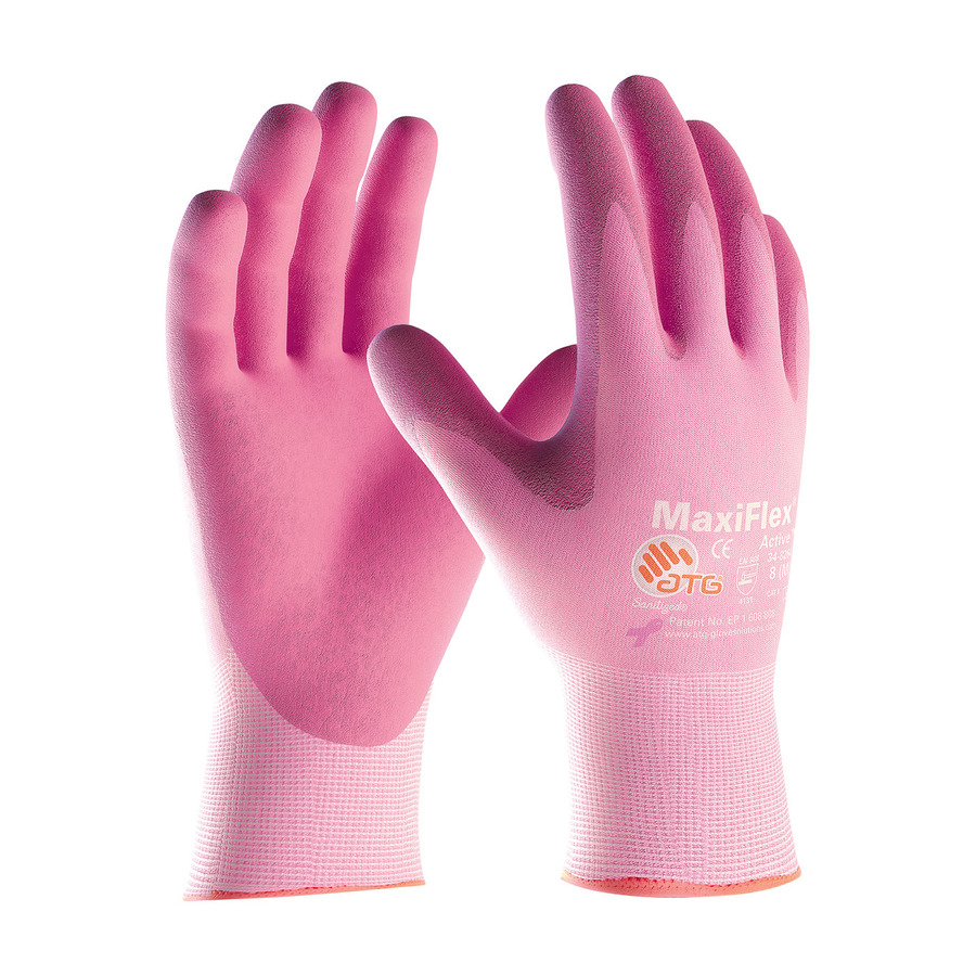 PIP 34-8264/L Gloves, Seamless, UltraLight Nitrile Coat, MicroFoam Grip, Pink, Active Series, Large