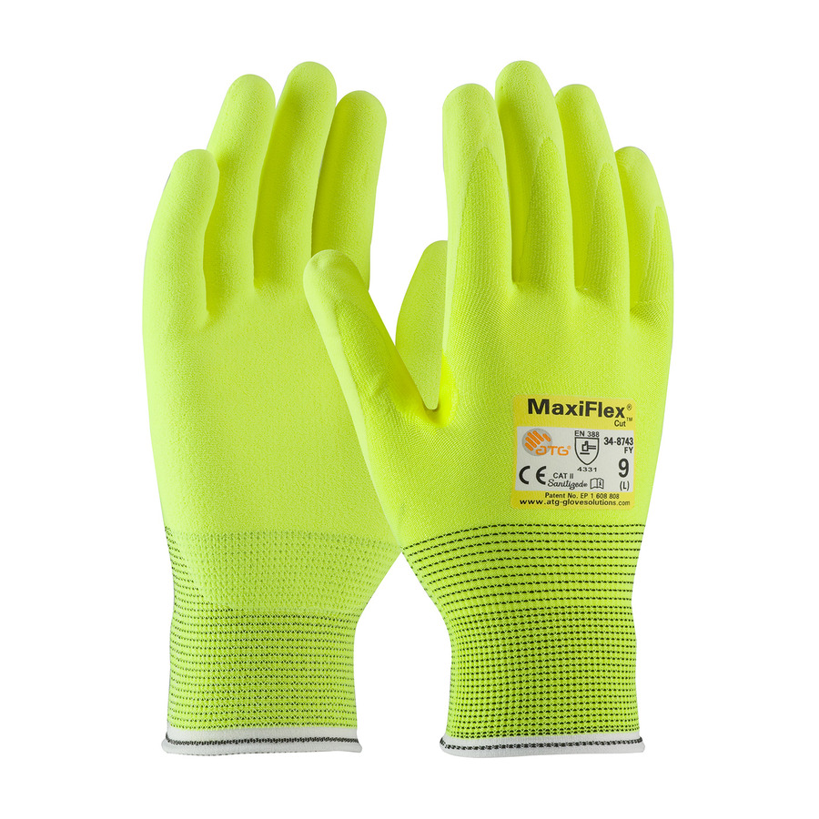 PIP 34-8743/XL Gloves, Seamless Knit, MicroFoam Nitrile Coat, Hi-Vis, MF Cut Ultra Series, XLarge