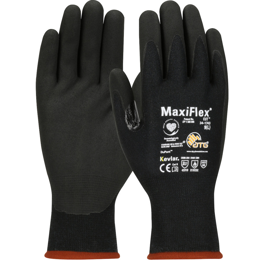 PIP 34-1743/L Gloves, Seamless Knit, Kevlar, MicroFoam Nitrile Coat, MaxiFlex Cut Series, Large