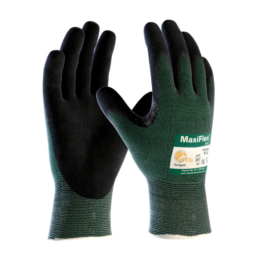 PIP 34-8743/XL Gloves, Seamless Knit, MicroFoam Nitrile Coat, Green, MaxiFlex Cut Series, XLarge