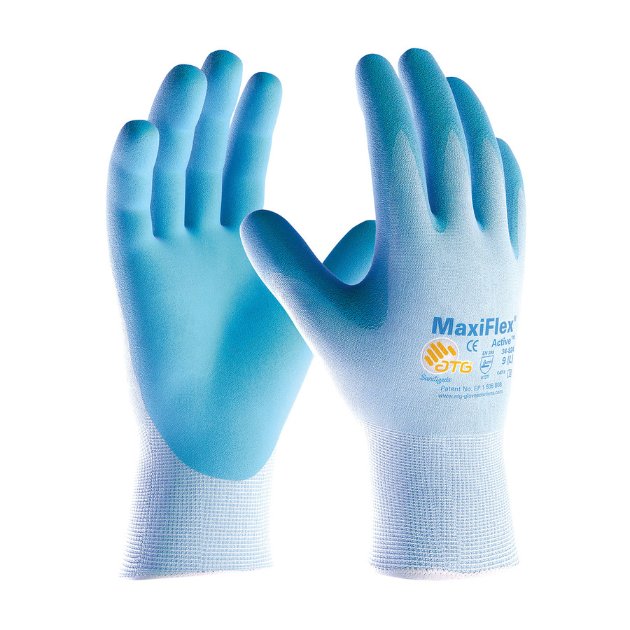 PIP 34-824/L Gloves, Seamless, UltraLight Nitrile Coat, MicroFoam Grip, Blue, Active Series, Large