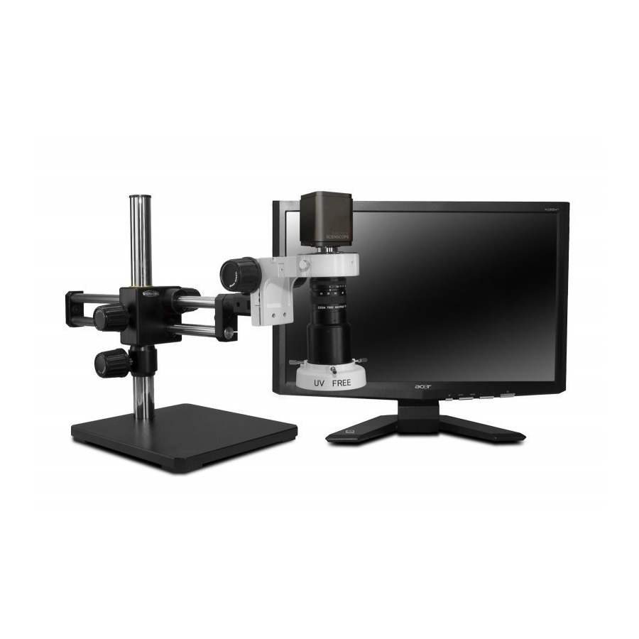 Scienscope MAC-PK5D-4KSC-E2D-AF Macro Zoom Digital Inspection System, Includes Dual Arm Boom Stand and LED Ring Light