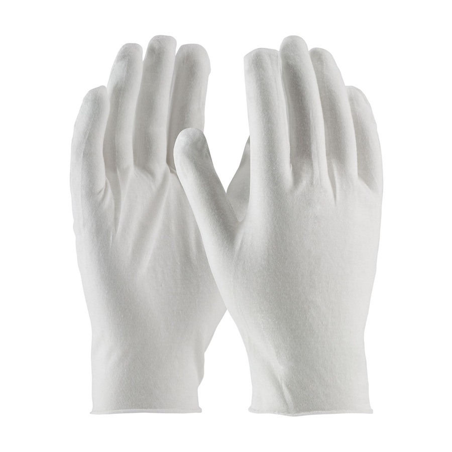 CleanTeam 97-500/10 Gloves, White, Men's, Cotton Lisle, Light Weight, Premium, Unhemmed, 10.5"