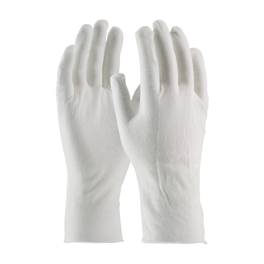 CleanTeam 97-500/12 Gloves, White, Men's, Cotton Lisle, Light Weight, Premium, Unhemmed, 12"