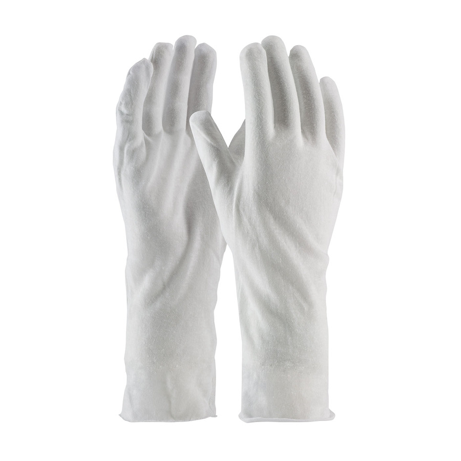 CleanTeam 97-500/14 Gloves, White, Men's, Cotton Lisle, Light Weight, Premium, Unhemmed, 14"