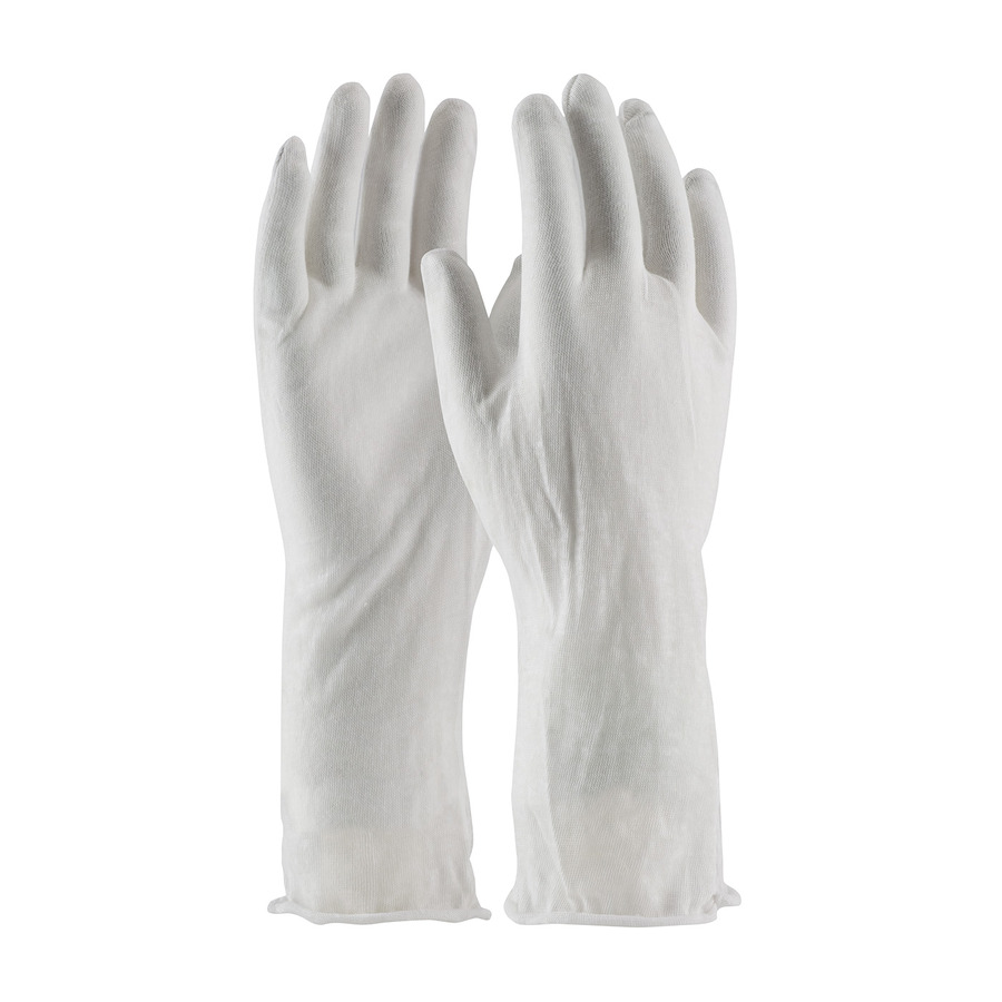 CleanTeam 97-500/14NI Gloves, White, Men's, Cotton Lisle, LW, Economy, Unhemmed, 14", Bulk Band