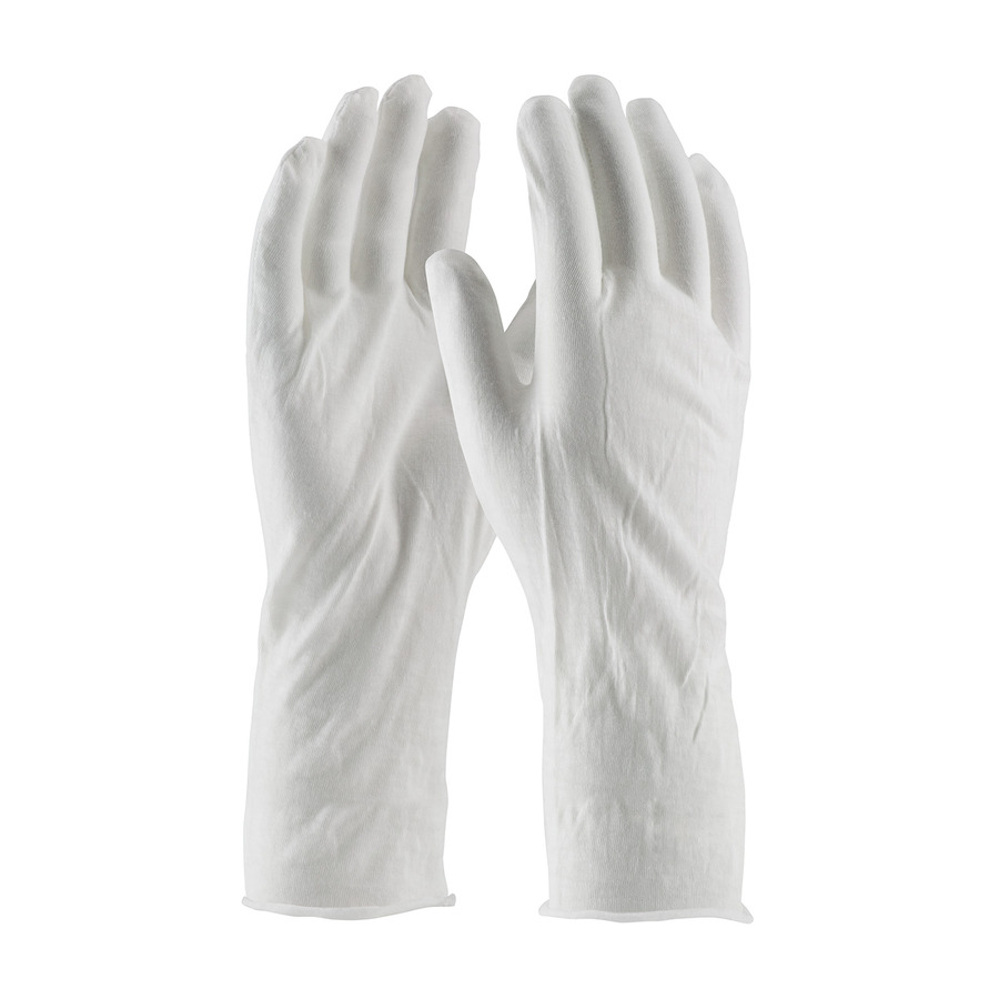 CleanTeam 97-520/14 Gloves, White, Men's, Cotton Lisle, Medium Weight, Unhemmed, 14"