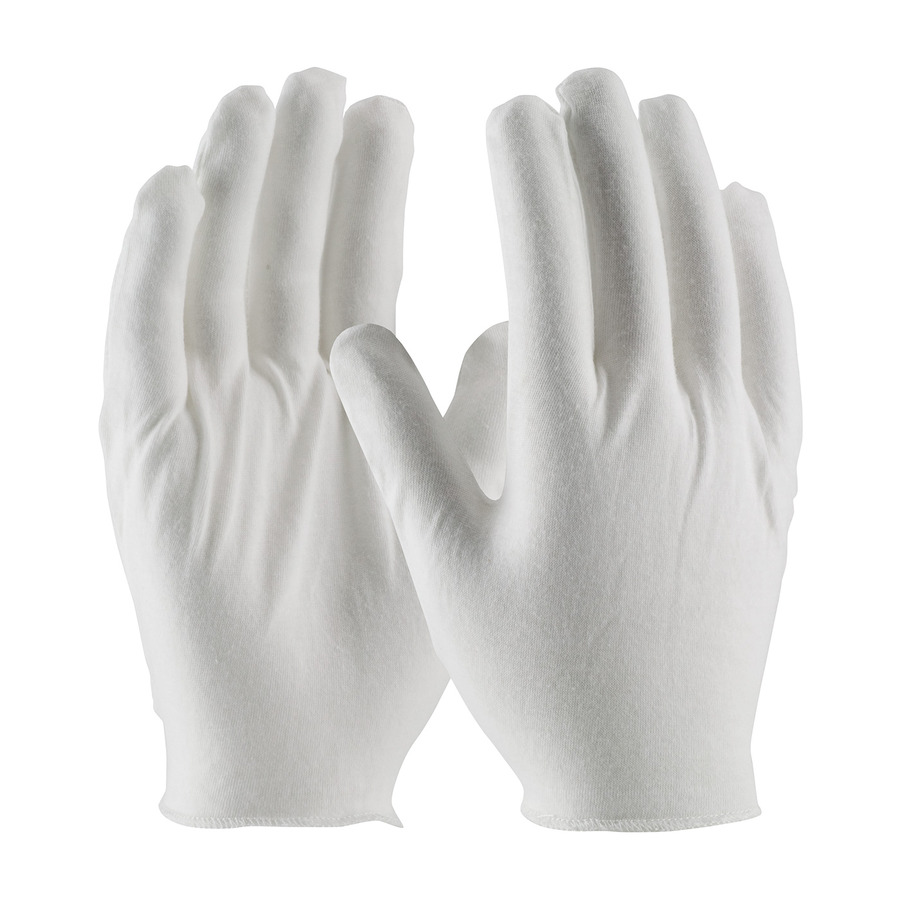 CleanTeam 97-520H Gloves, White, Men's, Cotton Lisle, Medium Weight, Overcast Hem