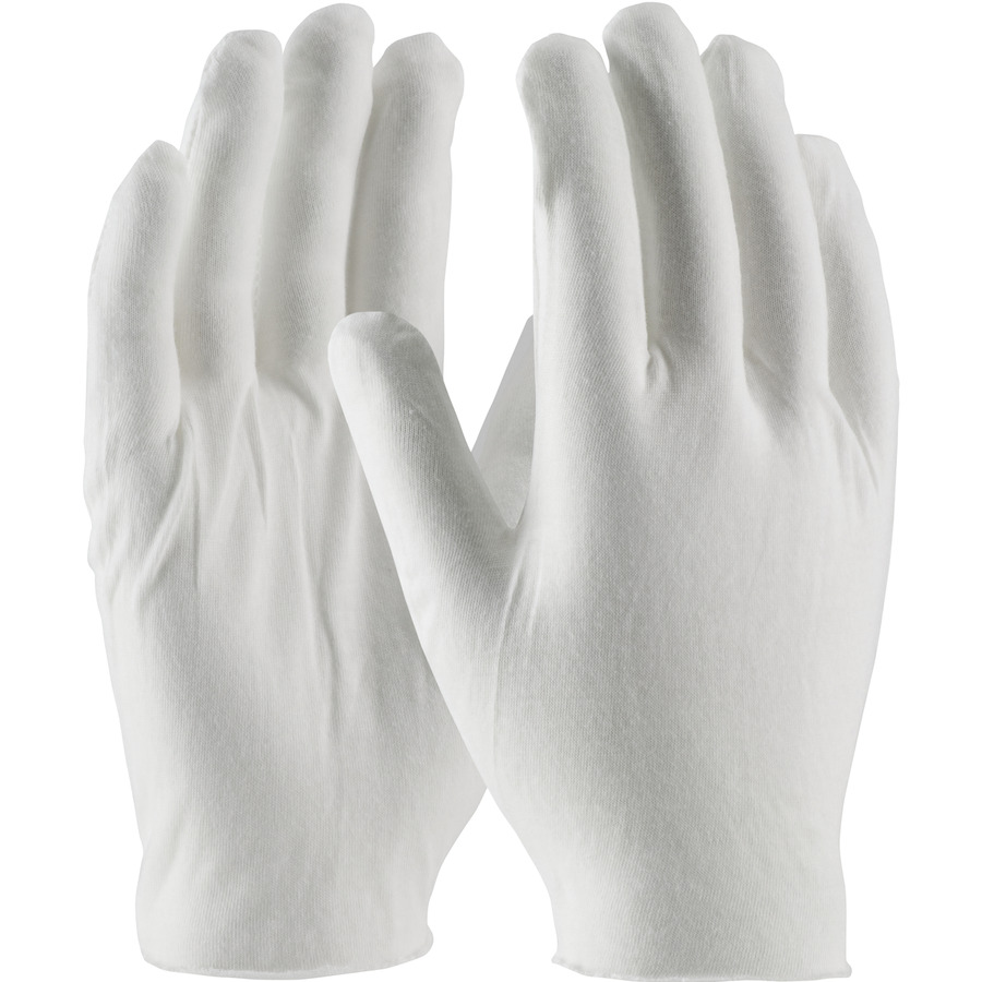 CleanTeam 97-520J Gloves, White, Men's, Cotton Lisle, Medium Weight, Unhemmed