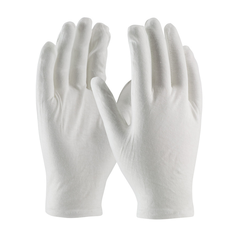 CleanTeam 97-520R Gloves, White, Men's, Cotton Length, Medium Weight, Rolled Hem