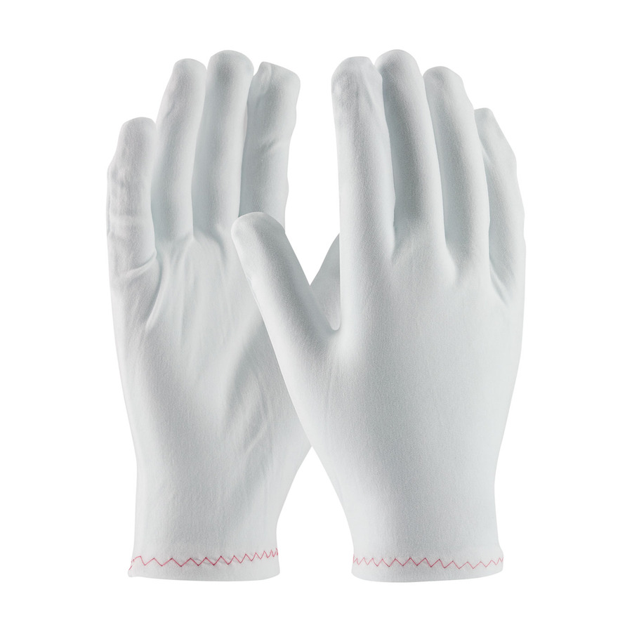 CleanTeam 98-703 Gloves, White, Women's, Stretch Nylon, Zig Zag Stitched Rolled Hem, 9"