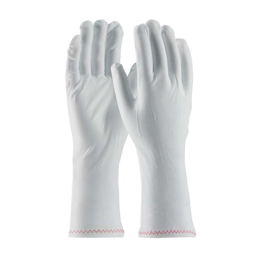 CleanTeam 98-703/12 Gloves, White, Women's, Stretch Nylon, Zig Zag Stitched Rolled Hem, 12"