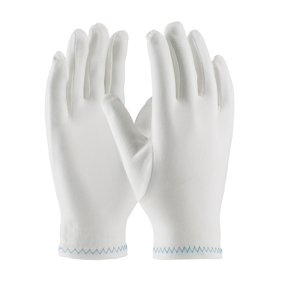 CleanTeam 98-712 Gloves, White, Men's, Stretch Nylon, Zig Zag Stitched Rolled Hem, Regular Weight