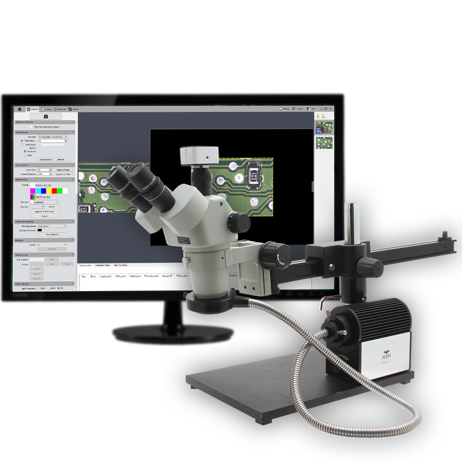 Aven 26800B-373-9 Trinocular Microscope, SZ, SPZV-50, 6.75x-50x, UltraGlide Std, LED, 6M Camera