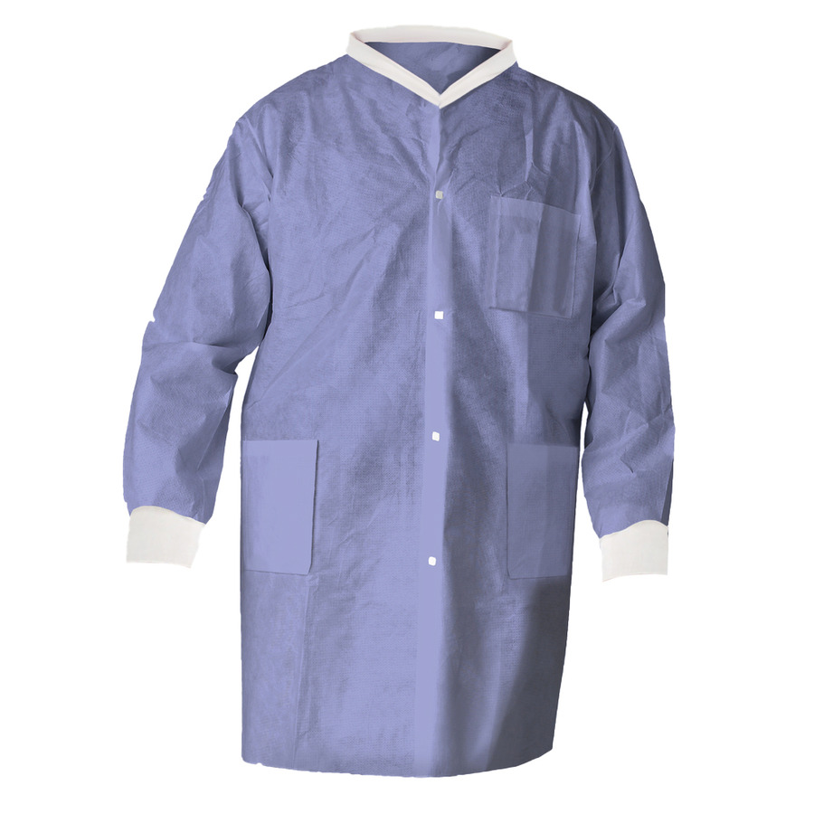 Kimtech 10032 Lab Coat, A8, Knit Cuffs/Collar, 3-Layer SMS Fabric, Unisex, Blue, Large, 25/Case