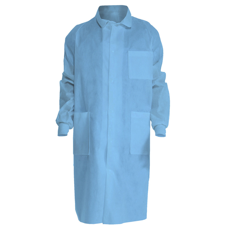 Kimtech 10047 Lab Coat, A8, Knit Cuffs 3-Layer SMS, Back Vent, Unisex, Blue, Large, 25/Case