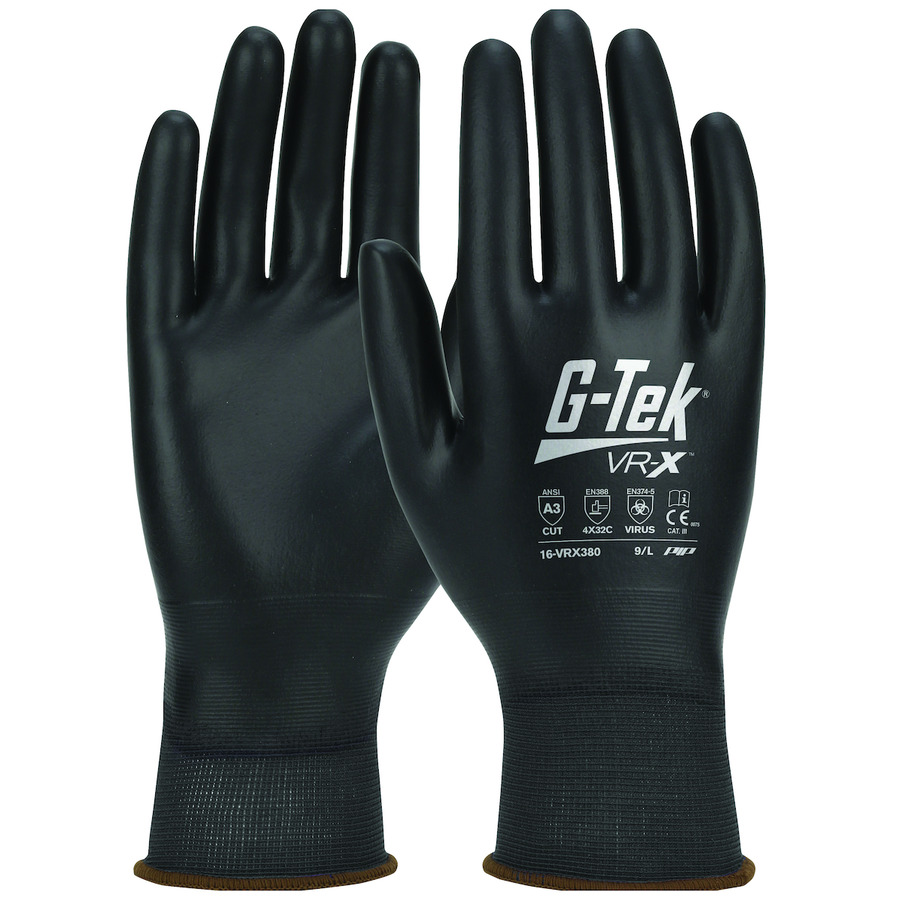 G-Tek 16-VRX380/L Gloves, PolyKor Blend, Seamless, Touchscreen Compat, Black, Large, 12/Pk