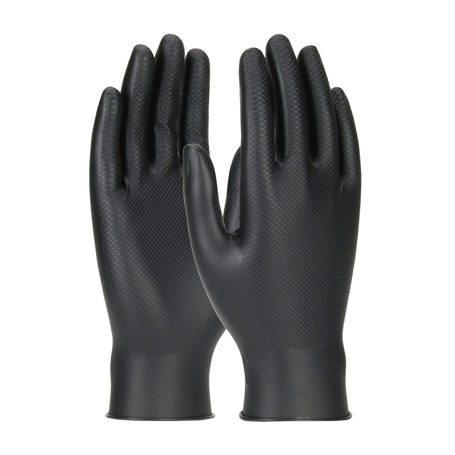 Grippaz 67-246/XL Nitrile Gloves, Extended Use, Ambidex, Textur Grip, 6 mil, Blk, XL, 50/Box