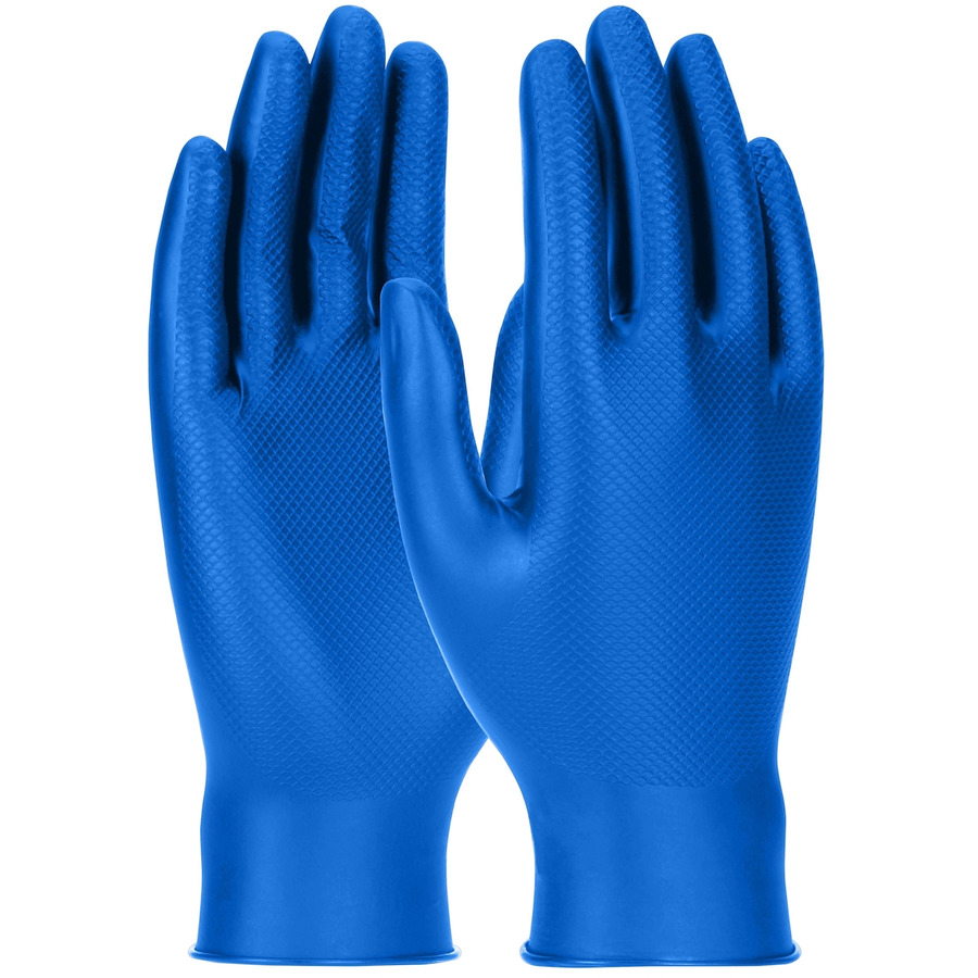 Grippaz 67-305/M Nitrile Gloves, Extended Use, Ambidex, Textur Grip, 4.5 mil, Blue, Medium, 100/Box