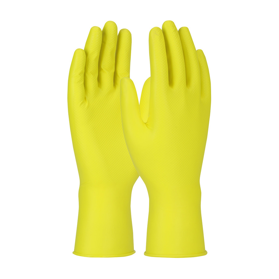 Grippaz 67-306/L Nitrile Gloves, Extended Use, Ambidex, Textur Grip, 4.5 mil, Yellow, Large, 50/Box