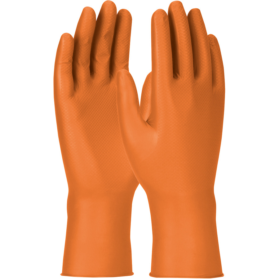 Grippaz 67-307/2XL Nitrile Gloves, Extended Use, Ambidex, Textur Grip, 7 mil, Orange, 2XL, 50/Box